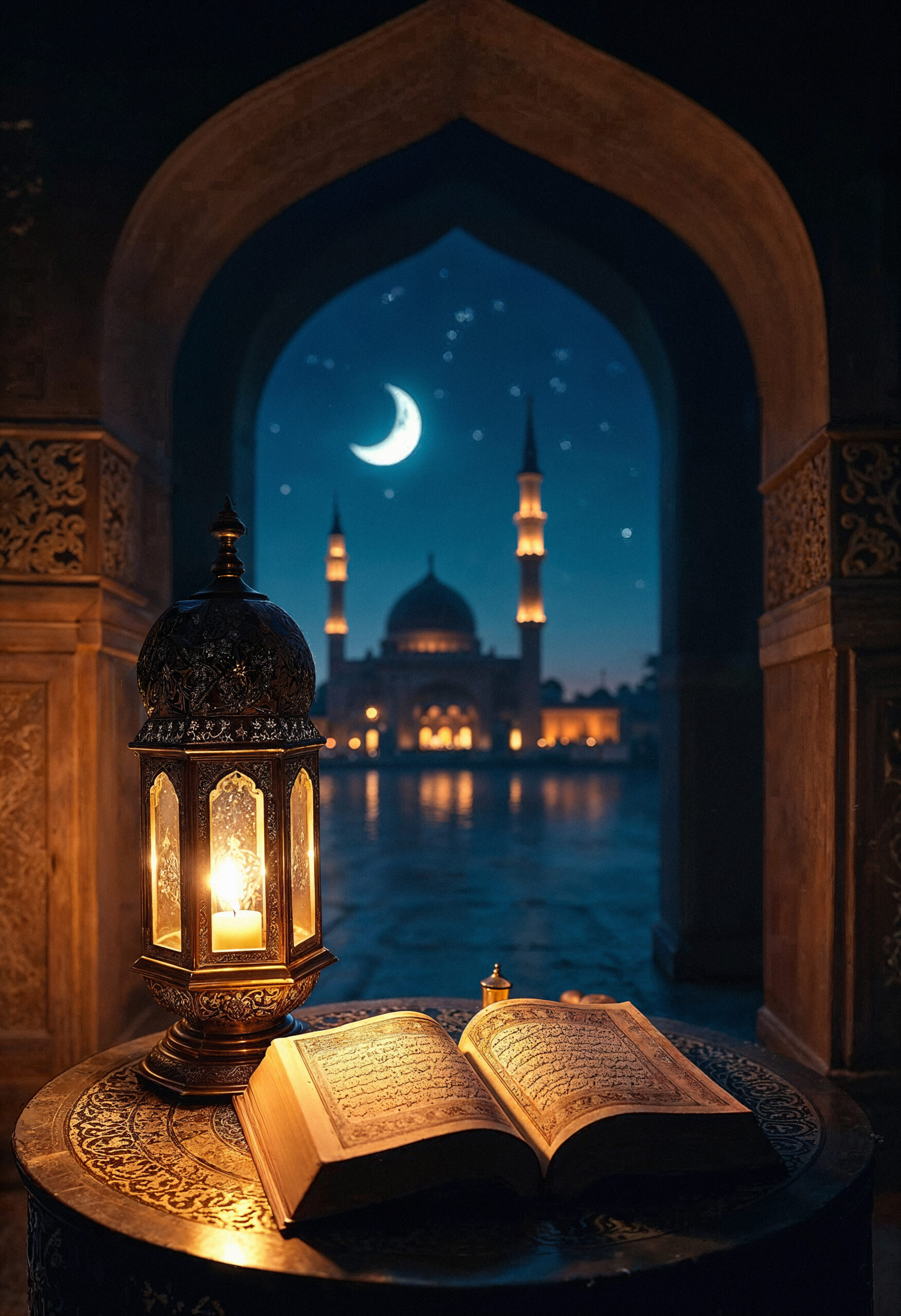 ramadan night mosque moon lantern-readquran.islamneed.com